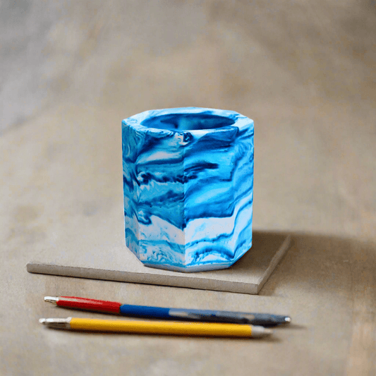 Modern concrete desk organiser for pens, sticky notes, and paperclips